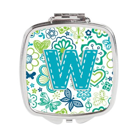 CAROLINES TREASURES Letter W Flowers and Butterflies Teal Blue Compact Mirror CJ2006-WSCM